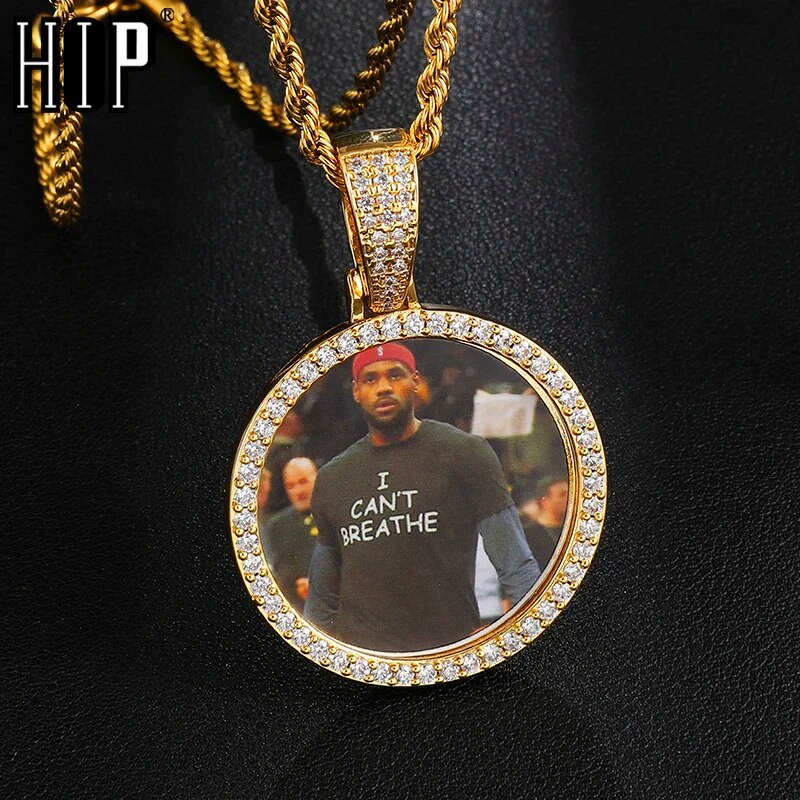 Hip Hop Custom Made Photo Roundness Solid Back Iced Out Bling Cubic Zircon Personalized Necklace &amp; Pendant For Men Women Jewelry