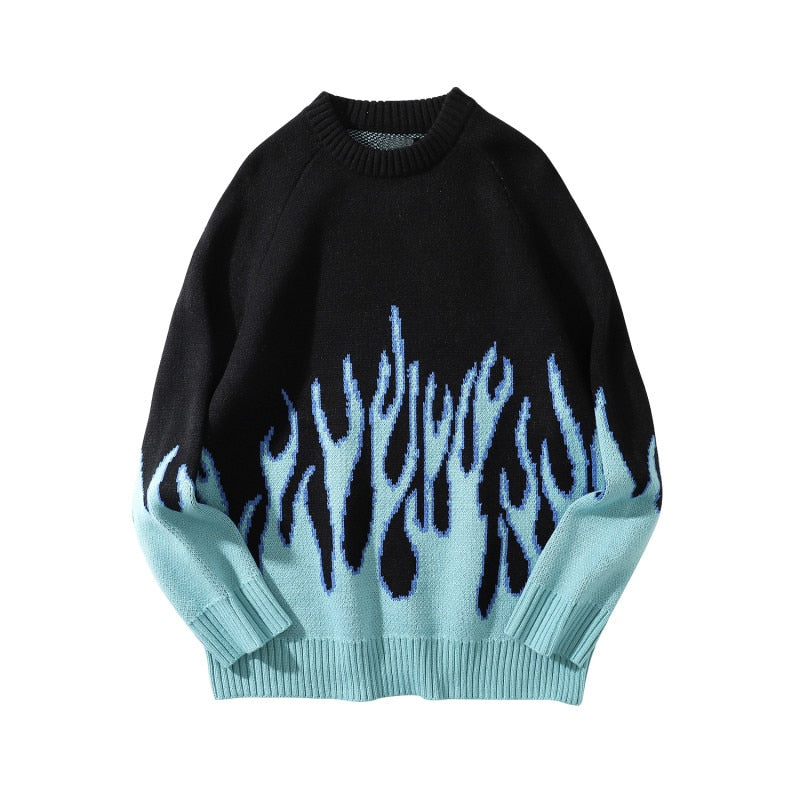 DARK ICON Blue Flame Sweater Me 2019 Winter Streetwear Men&#39;s Sweaters Pullover Knitwear Sweater for Men