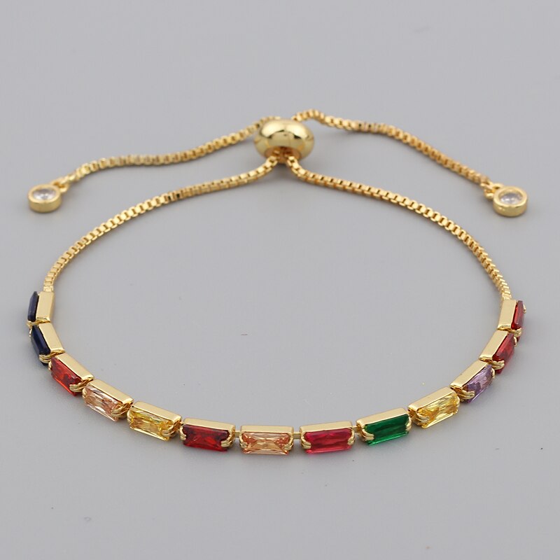 Gold filled baguette cubic zirconia bracelet for women men luxury jewelry rainbow cz tennis gorgeous trendy bangle girls gift