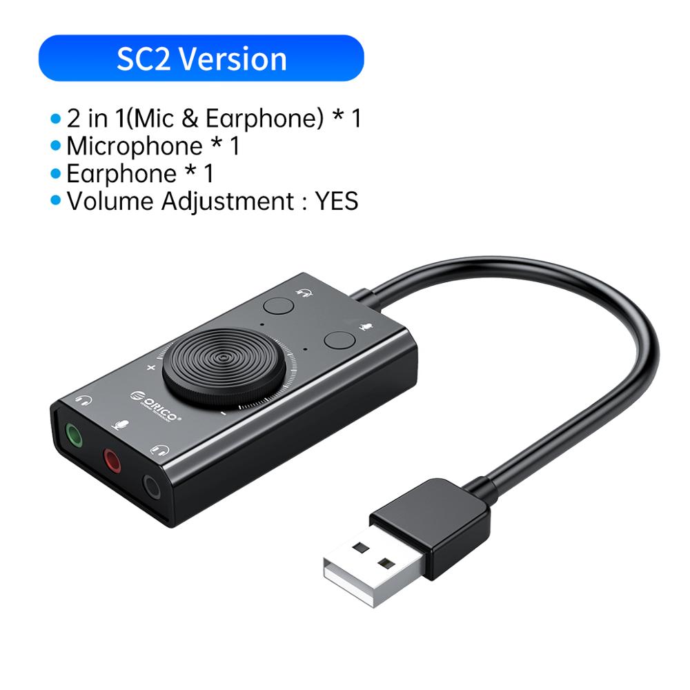 ORICO Sound Card External USB Interface 3.5mm Stereo Microphone Audio Volume Adjustment Free Drive Adapter for Laptop PS4 Headse