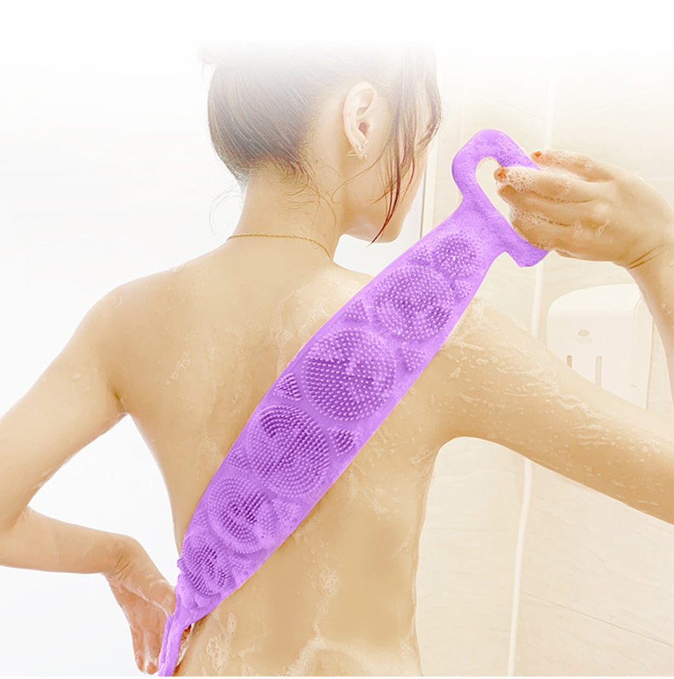 Silicone Gel Scrub Bath Brush Strip Massage Back Rubs Bathing Tape Long Back Rubbing Sided Silicone Scrub Body Skin Bathroom