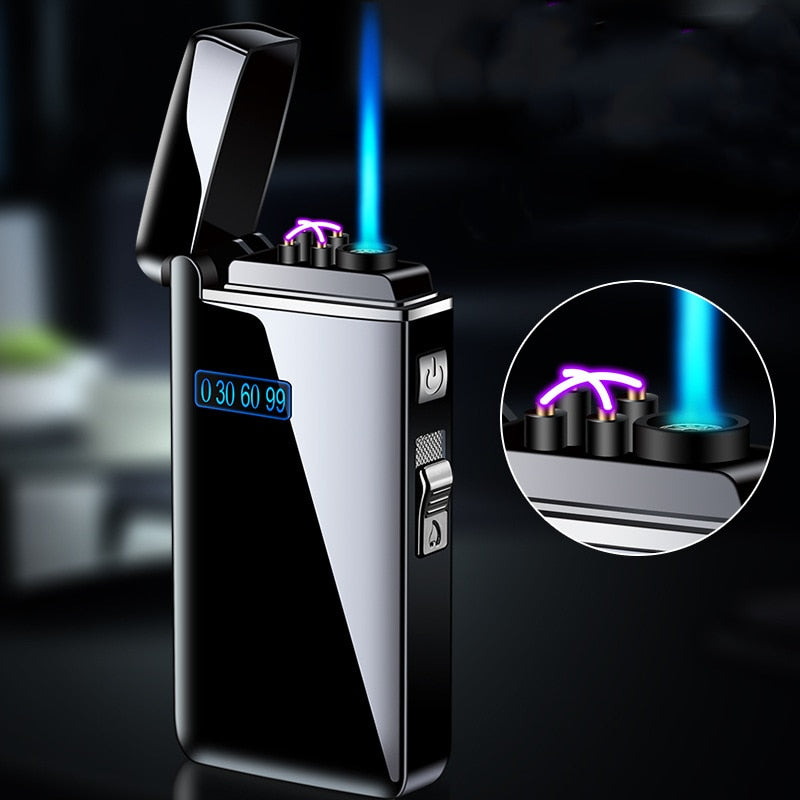 New Windproof Metal USB Lighter Torch Turbo Lighter Jet Dual Arc LED Lighter Gas Chargeable Electric Butane Pipe Cigar Lighter