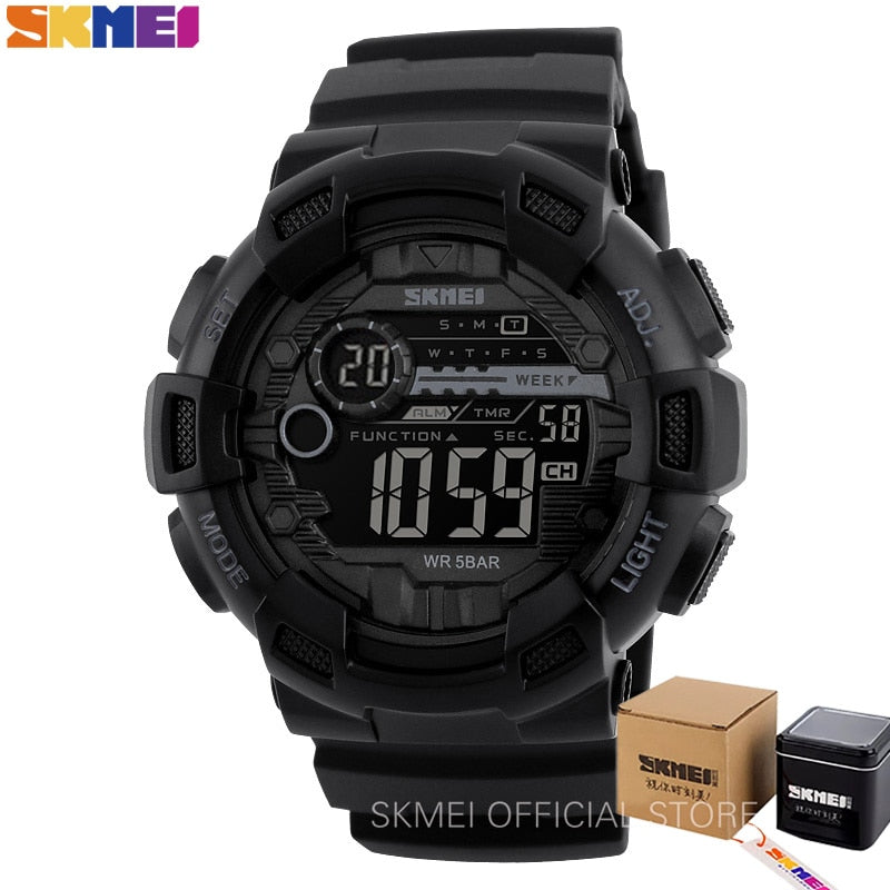 Outdoor Sport Watch Men Multifunction 5Bar Waterproof PU Strap LED Display Watches Chrono Digital Watch reloj hombre 1243