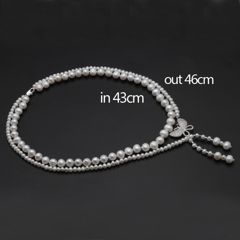 Real natural freshwater double pearl necklace for women,wedding choker necklace anniversary gift