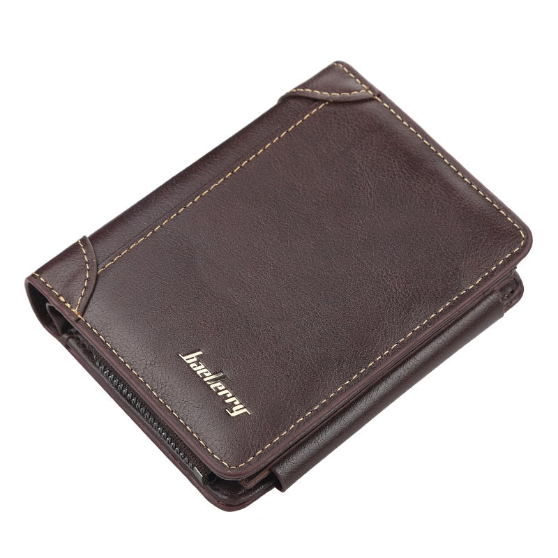 New Leather Men Wallets High Quality. Zipper Short Desigh, Card Holder Male Purse. Vintage Coin Holder Men Wallets.