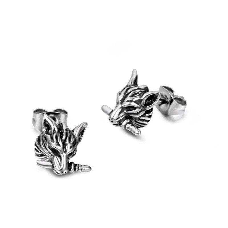 Men's Fashion Stainless Steel Wolf Stud Earrings Personality Motorcycle Party Steampunk Earrings Cool Earrings Jewelry 1Pcs