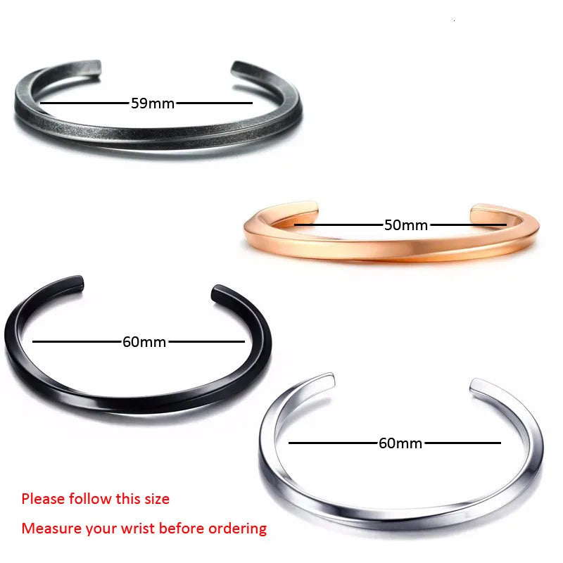 MEN TWISTED C BANGLE WITH SMALL WRIST MOBIUS BRACELET ANTIQUE SILVER COLOR STACKING CUFF BANGLE STAINLESS STEEL UNISEX JEWELRY