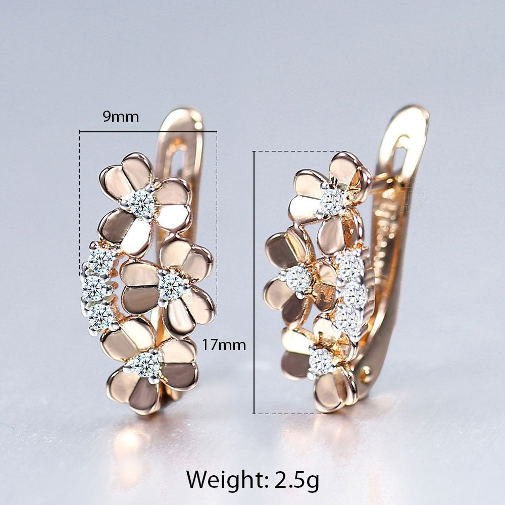 Leaf Shaped Stud Earring 585 White Rose Gold Color Geometric Cut Out Leaf Clear Cubic Zircon Drop Earrings for Women Girl GE291