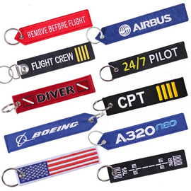 Remove Before Flight Car Keychains Aviation Gifts Customize Red Embroidery Highlight Key Fobs keyring Chains Jewelry  Berloques