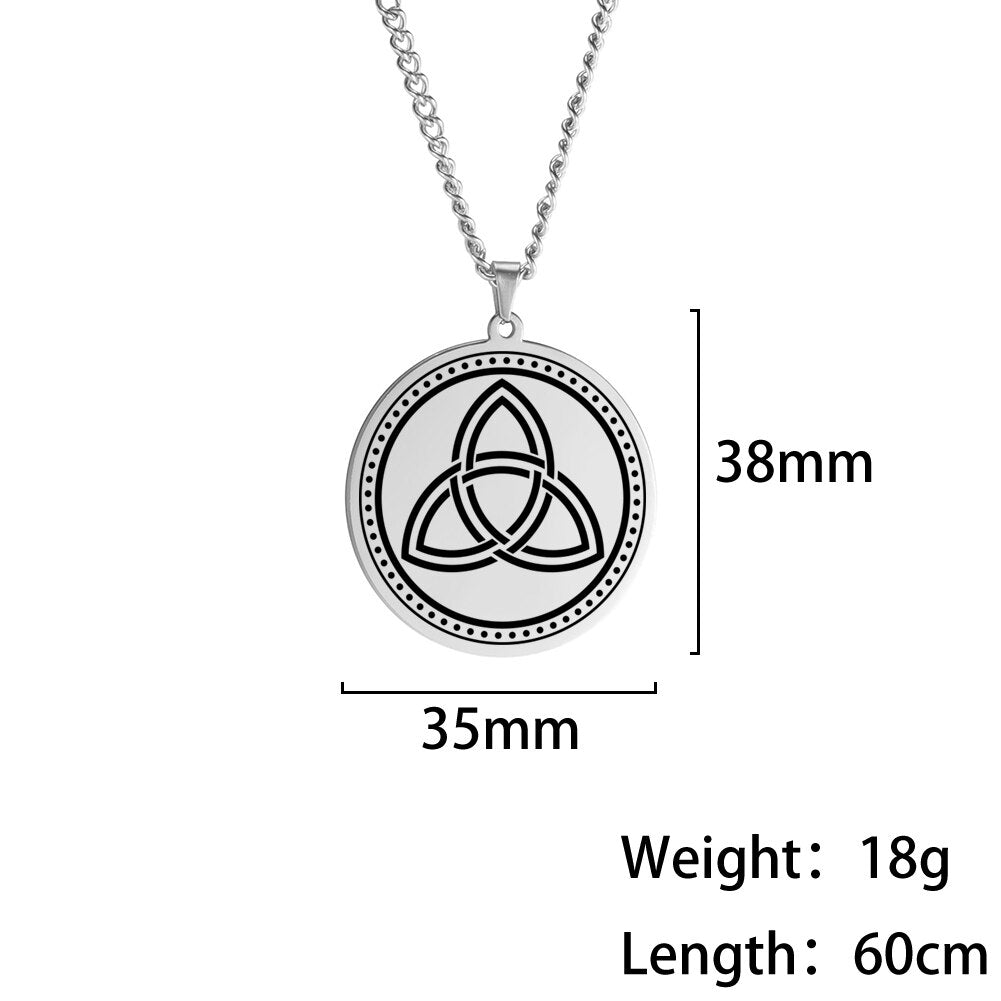 LIKGREAT Vintage Round Triquetra Pendant Necklace Antique Silver Color Irish Celtics Knot Pattern Necklace Wicca Amulet Jewelry