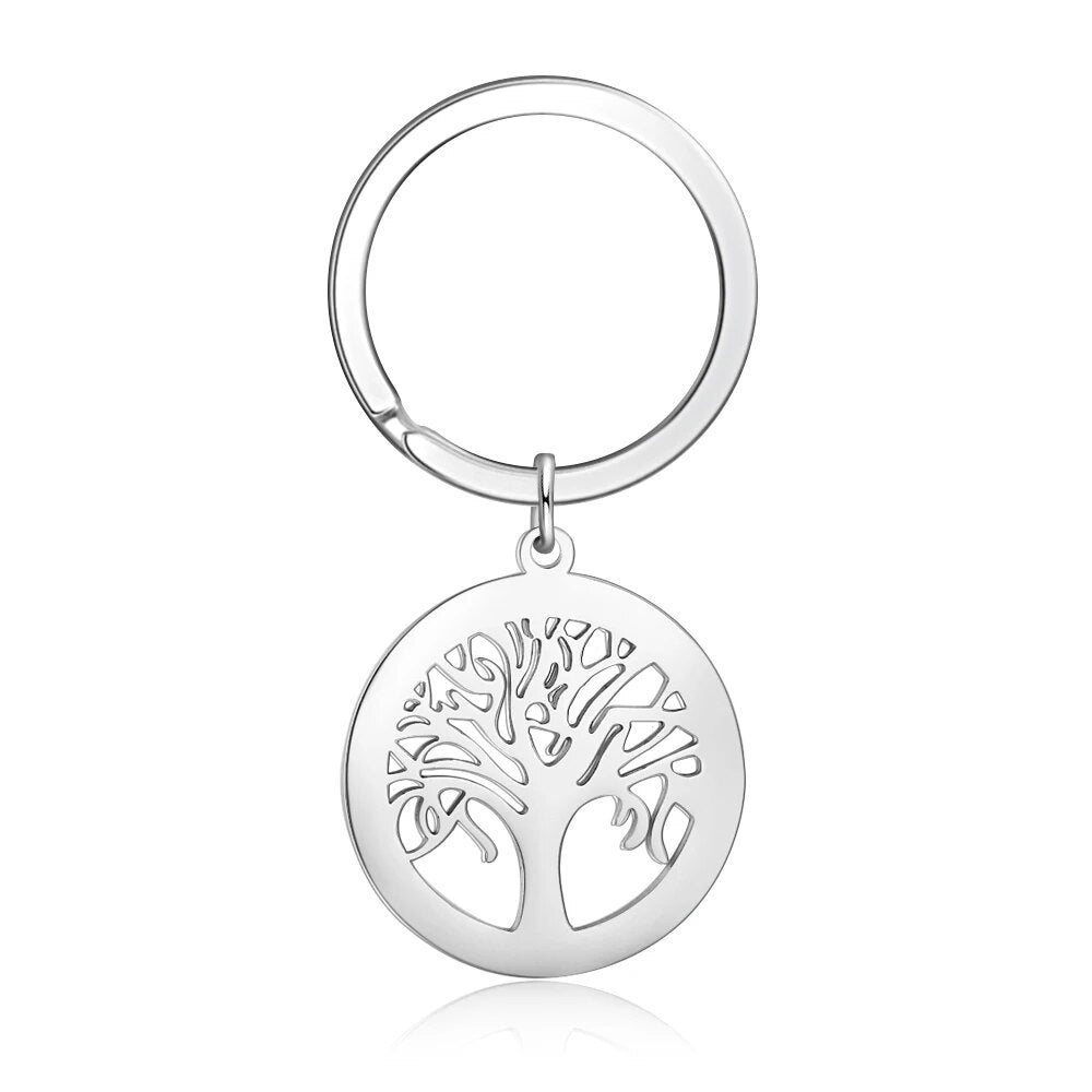 JewelOra Personalized Tree of Life Stainless Steel Keychains for Men Customize Family Names Engraved Key Chain Birthday Gifts