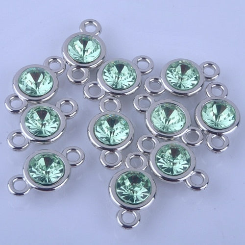 1 set of 12pcs Bright Birthstone Charms Silver color Acrylic charms measuring 11 mm by 19 mm for DIY Statement Necklace, Pendant, Anklet and Bracelet