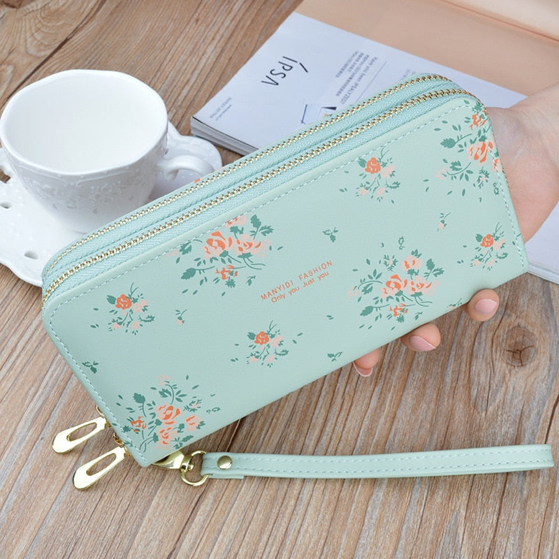 Wristband Phone Purses Women Wallets Splice Female Purse Leather Ladies Long Woman Wallets Big Card Holder Clutch Double Zipper