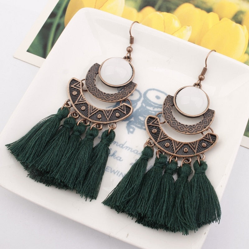 Exknl 25 Colors Tassel Earrings Women Long Fringe Statement Bohemian Drop Boho Hanging Dangle Earrings Accessories 2022