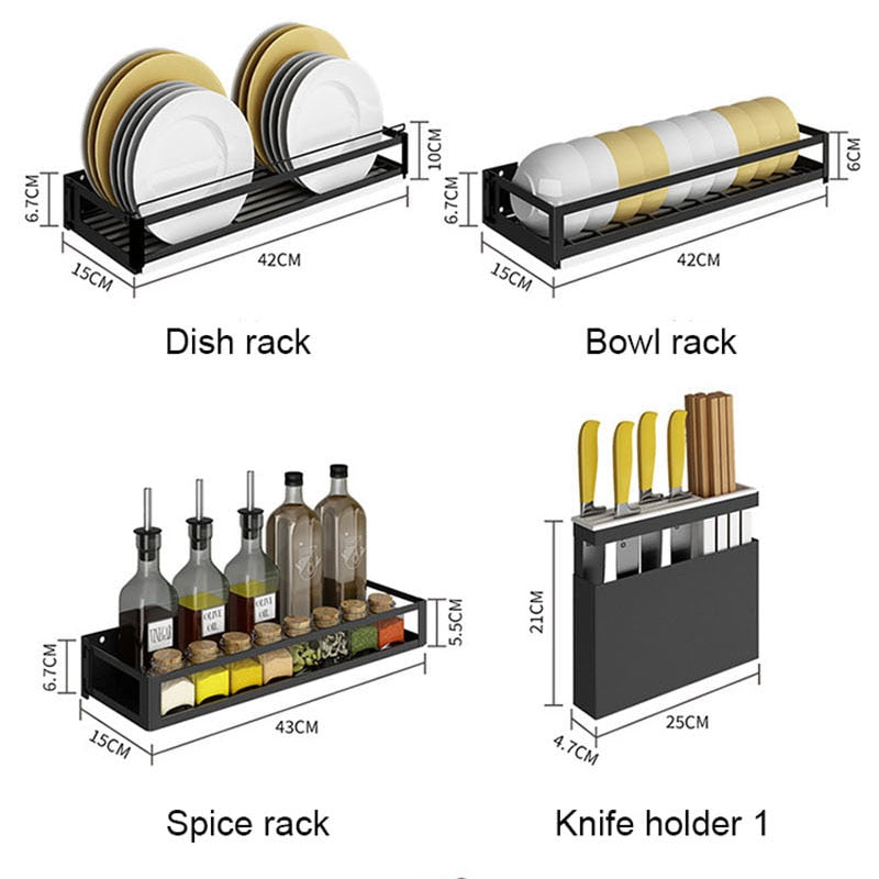 New Kitchen Organizer Storage Wall-Mount Spice Rack Stainless Steel Shelves For knives Dish Kitchen Gadgets Accessories Supplies