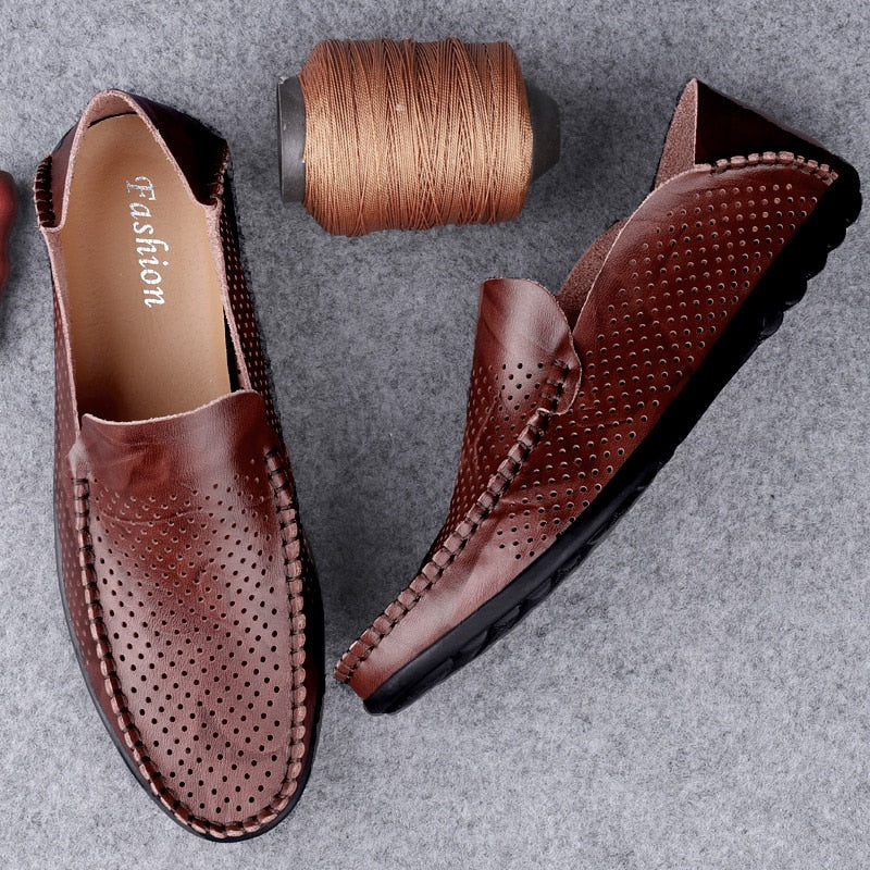 Summer Genuine Leather Shoes Men Comfortable Mesh Men Loafers Casual Shoes Men Flats Hot Sale Driving Shoes Moccasins Plus Size