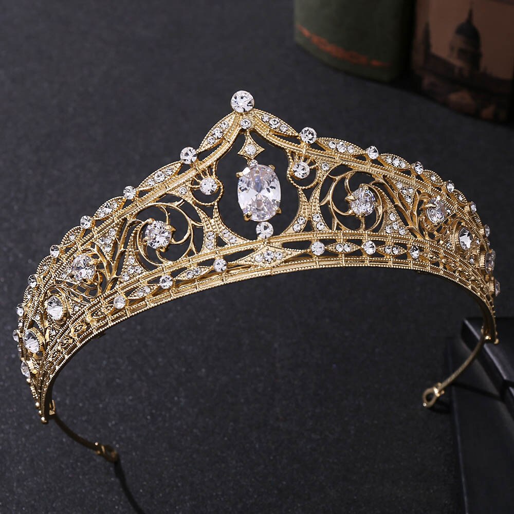 Baroque Luxury Geometric Rhinestone Bridal Tiaras Cubic Zirconia Crown Crystal Pageant Diadem Headband Wedding Hair Accessories