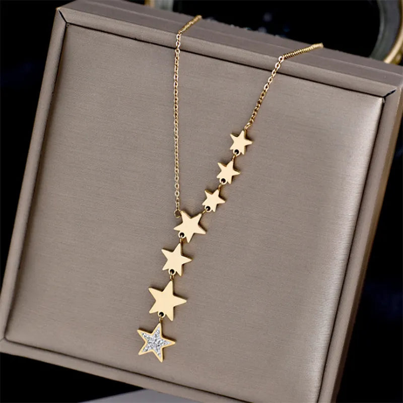 DIEYURO Stainless Steel Gold Color Multip Stars Zircon Necklace For Women Chain Choker Necklace 2021 Trend Fashion Jewelry Gift