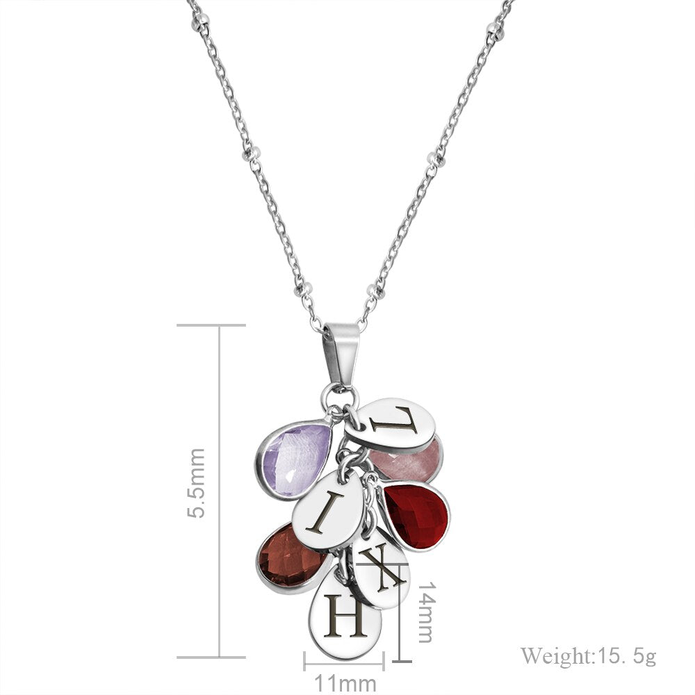 MYLONGINGCHARM Personalzied Valentine&#39;s day  gift  Initial waterdrop pendant  with birthstone Free engraving