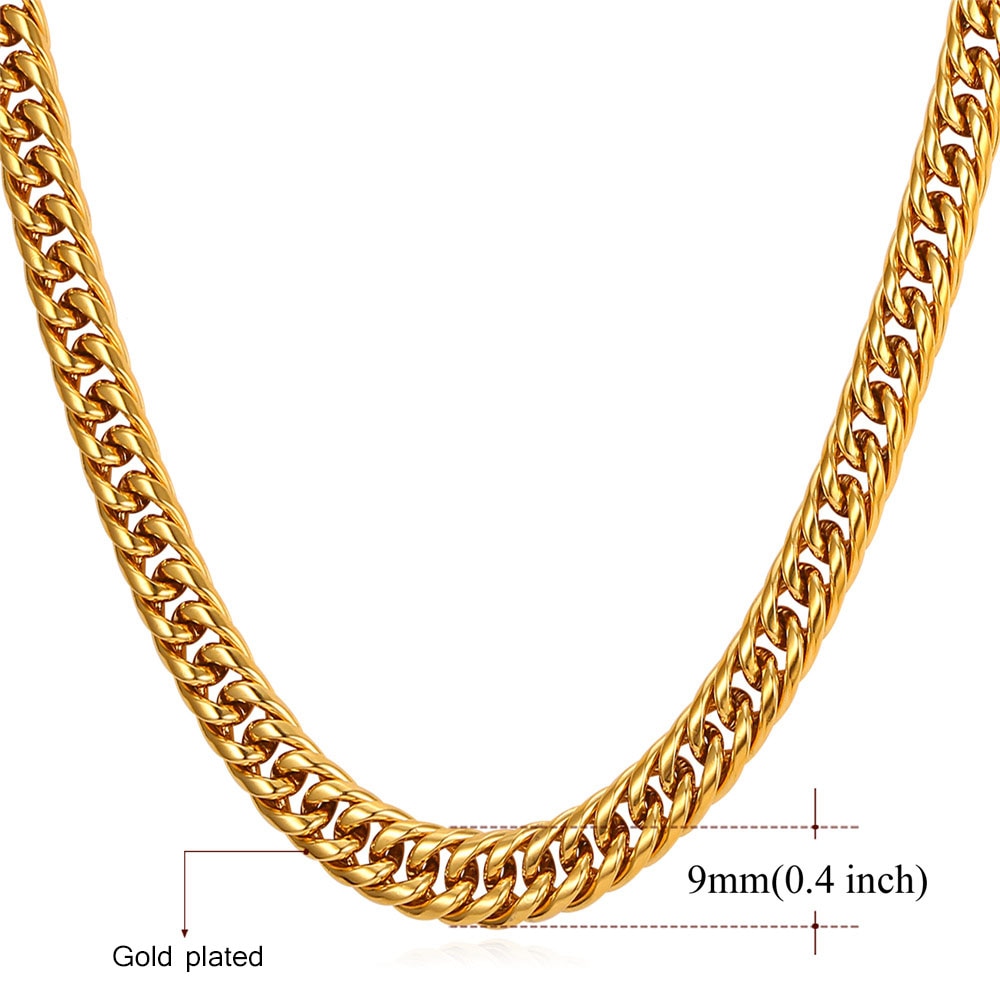 U7 Men Thick Chain Necklace Gold Chain 6/9/13MM Miami Cuban Chain Necklace 14&quot;-30&quot;  Stainless Steel Chunky Necklace N453