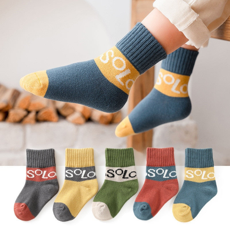 5pairs/lot 1-12 Years Spring Autumn Children Socks Baby Girls Cotton Short Socks Newborn Ribbed Letters Cartoon Girls Boys Socks