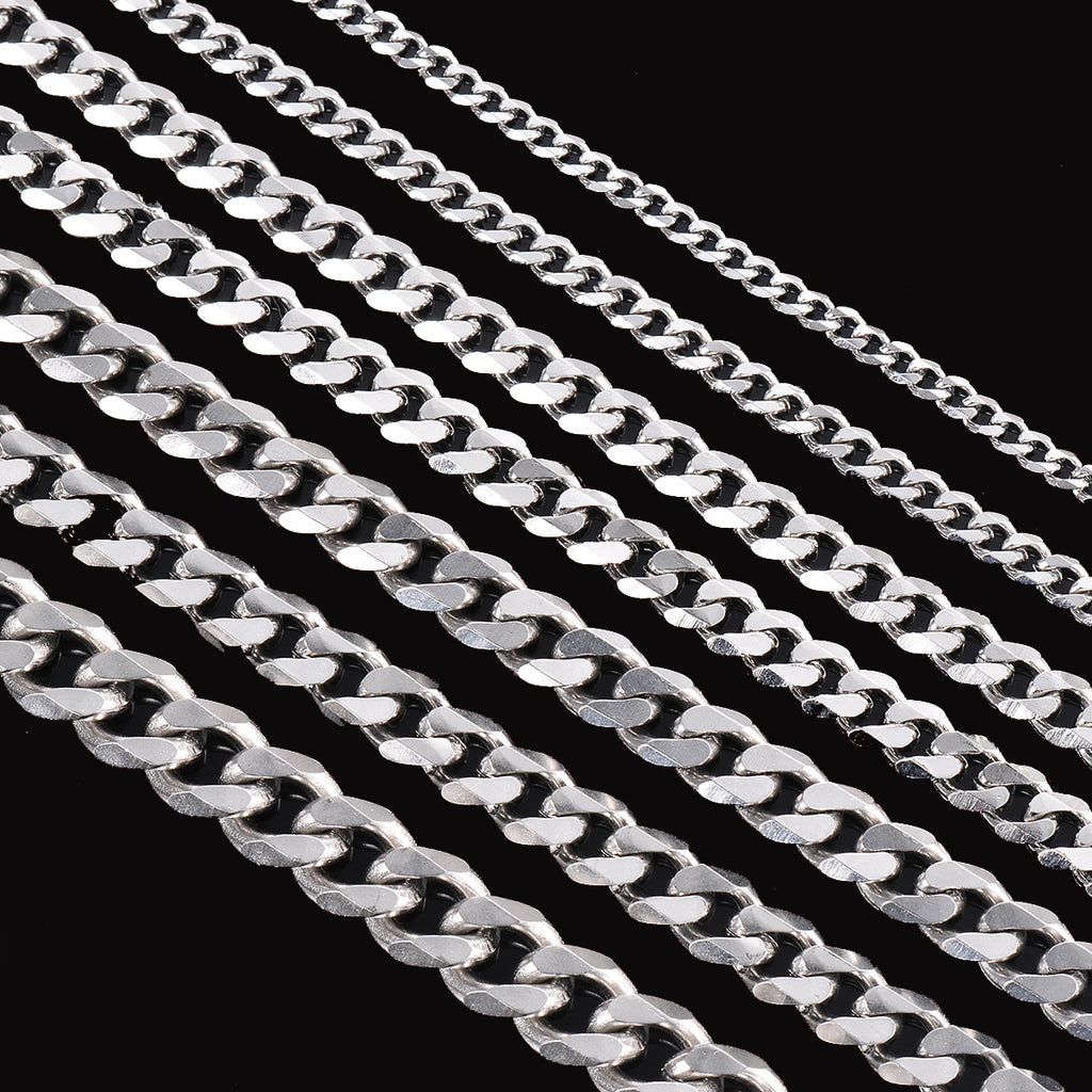 1 piece Size 3.6mm-9mm Men&#39;s Necklace Stainless Steel Cuban Link Chain Bracelet Necklace Steel Color Male Jewelry