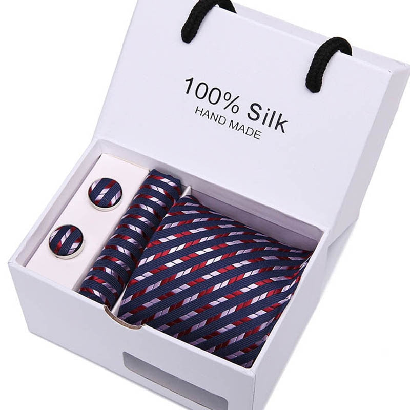 Gift box Packing  Brand Luxury Necktie Pocket Square Wedding Mens Neck TIes Silk Tie Set  Cufflinks Handkerchief