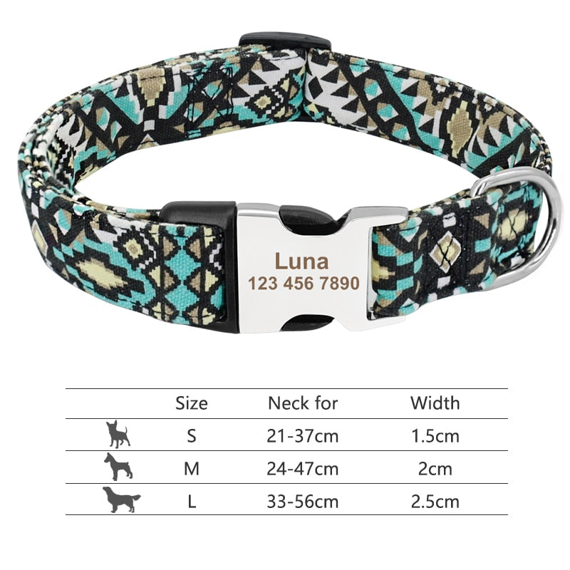 Customized Printed Pet Collar Nylon Dog Collar Personalized Free Engraved Puppy ID Name Collar for Small Medium Large Dogs Pug