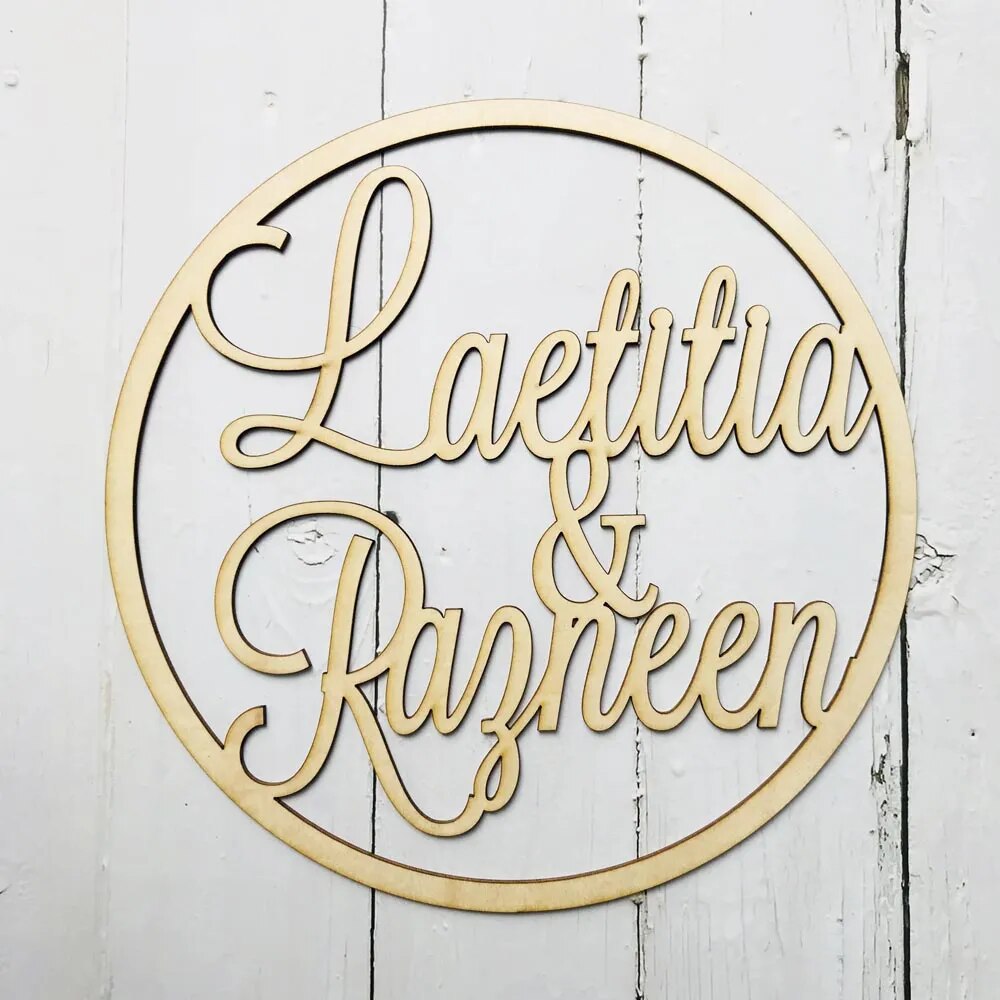 Custom Wooden Wedding Wall Sign Personalized Bride And Groom Name Babyshower Sign Circle Shape Party Decor Unique Party Gift