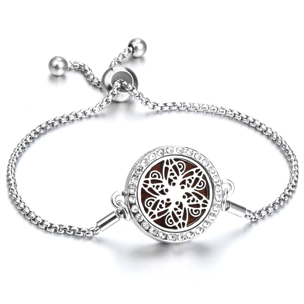 Aromatherapy Bracelet Essential Oil Diffuser Locket Tree of Life Adjustable Perfume Bracelet Crystal Magnetic Bracelet for Women