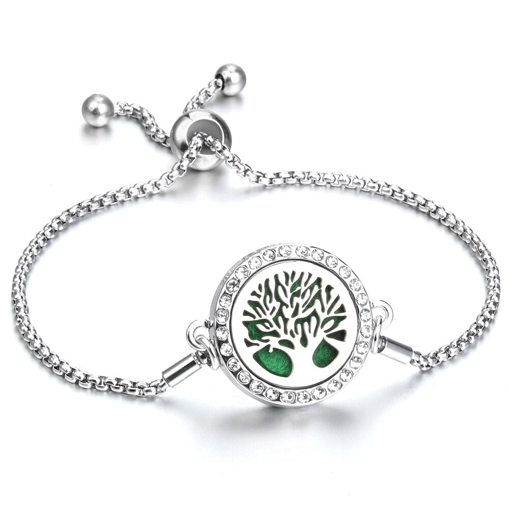 Aromatherapy Bracelet Essential Oil Diffuser Locket Tree of Life Adjustable Perfume Bracelet Crystal Magnetic Bracelet for Women