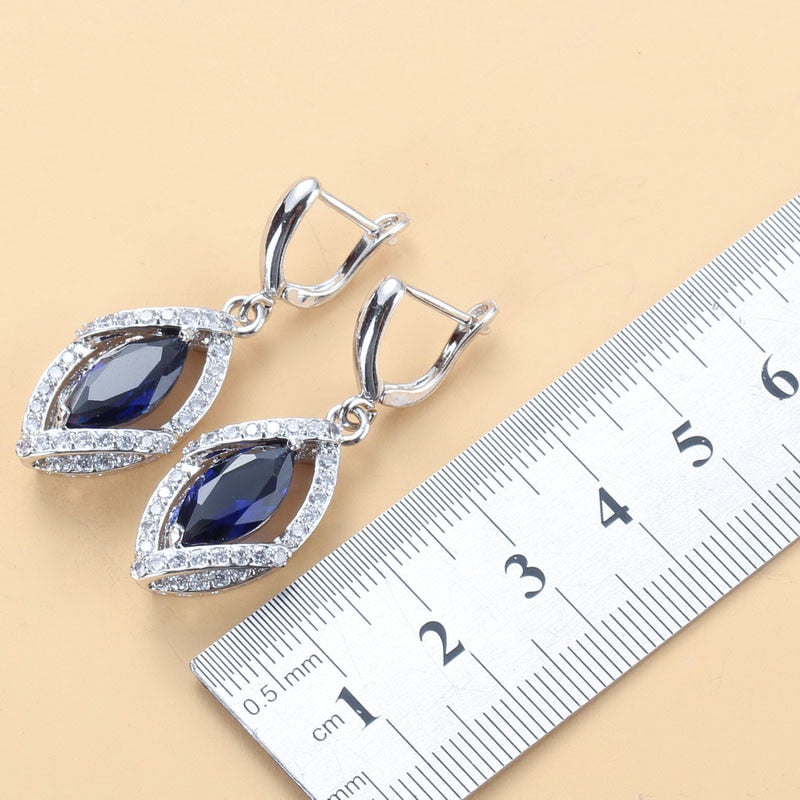 925 Mark Wedding Accessories Women Bridal Jewelry Sets With Natural Stone CZ Blue Bracelet And Ring Sets Free Gift Box