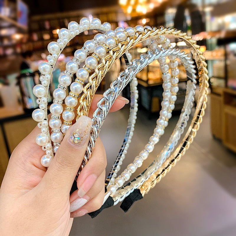 Women Simulated Pearl Hairbands Jewelry 2020 New Fashion Flower Headband Hair Hoops Holder Ornament Gift Girls Accessories