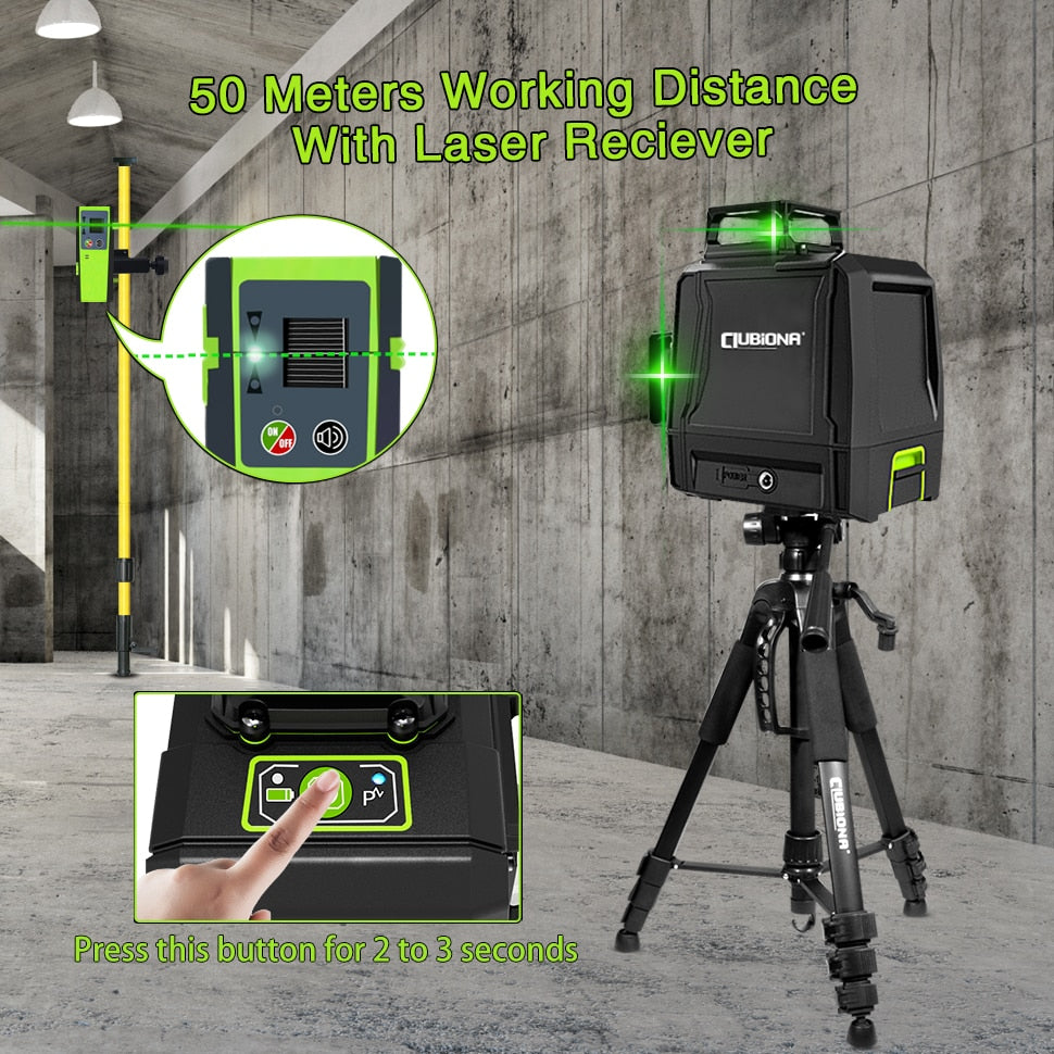 Clubiona CE Certificated 3D New ABS and PC Shell Shockproof Lines Laser Level with 5200 mah BATTERY Work Separately Laser Lines