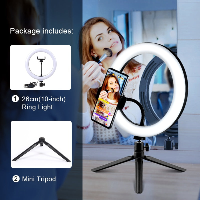 Selfie Circle Round Light Photography Led Rim Of Lamp with Optional Mobile Holder Mounting Tripod Stand Circle Round light For Live Video Stream