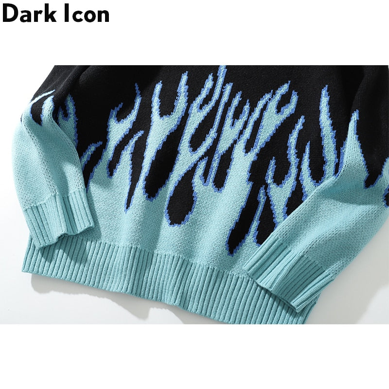 DARK ICON Blue Flame Sweater Me 2019 Winter Streetwear Men&#39;s Sweaters Pullover Knitwear Sweater for Men