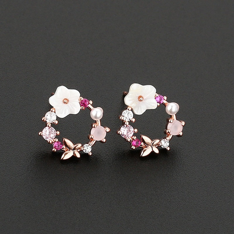 New Korea Sweet Cute Flower Crystal Temperament Geometric Shiny Zircon Earrings Statement Earrings for Women Girl Pendientes