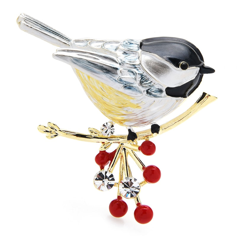 Wuli&amp;baby 2021 Multicolor Bird Brooch Pins Quality Enamel Ainmal Brooches New Year Designer Jewelry Gift Pyrrhula pyrrhula