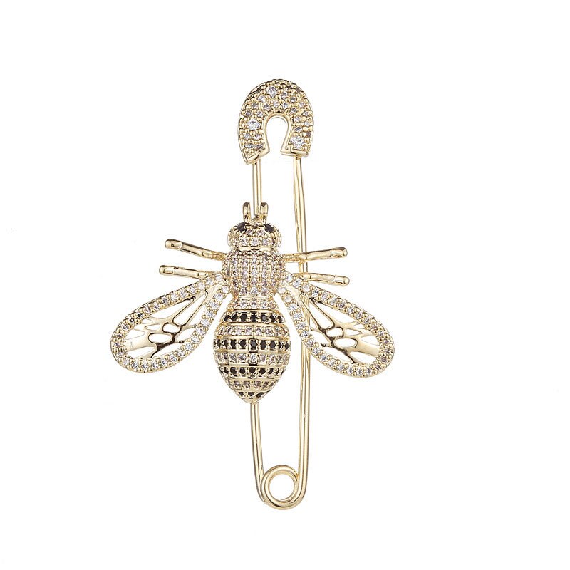 Luxury Full Crystal Gold Color Bee Brooches For Woman Shiny Hollow Bee Brooch Pin For Coat Scraf Fine Jewelry