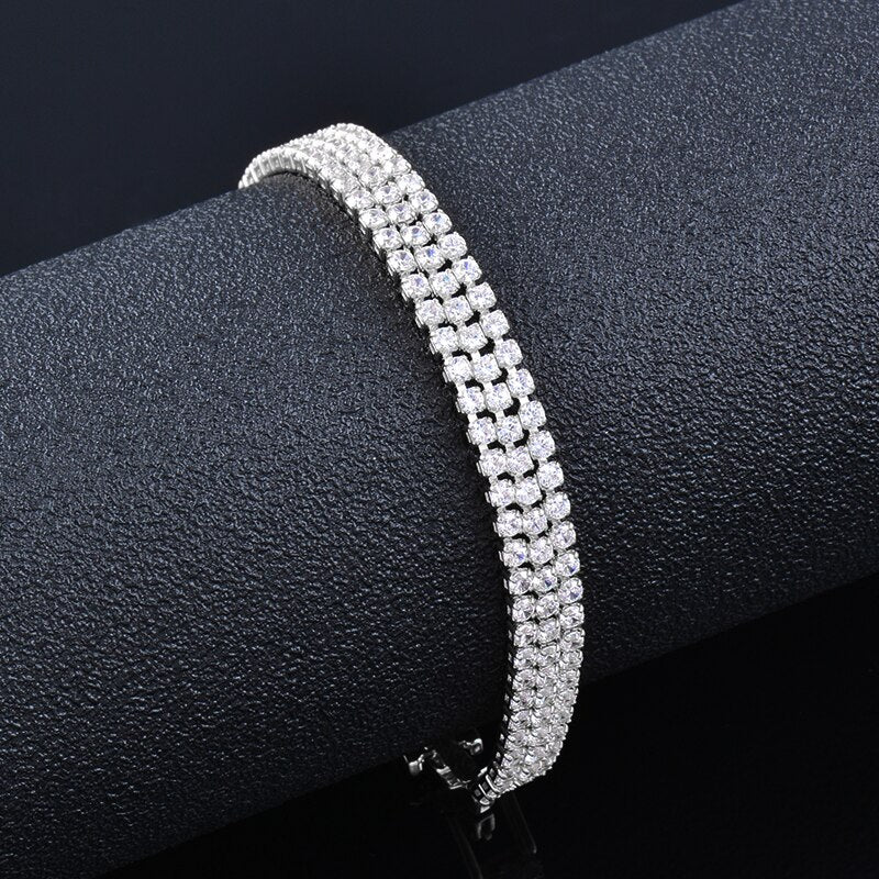 SINLEERY 16CM Round AAA Cubic Zirconia Tennis Bracelet For Women Rose Gold Silver Color Bridal Wedding Jewelry ZD1 SSF