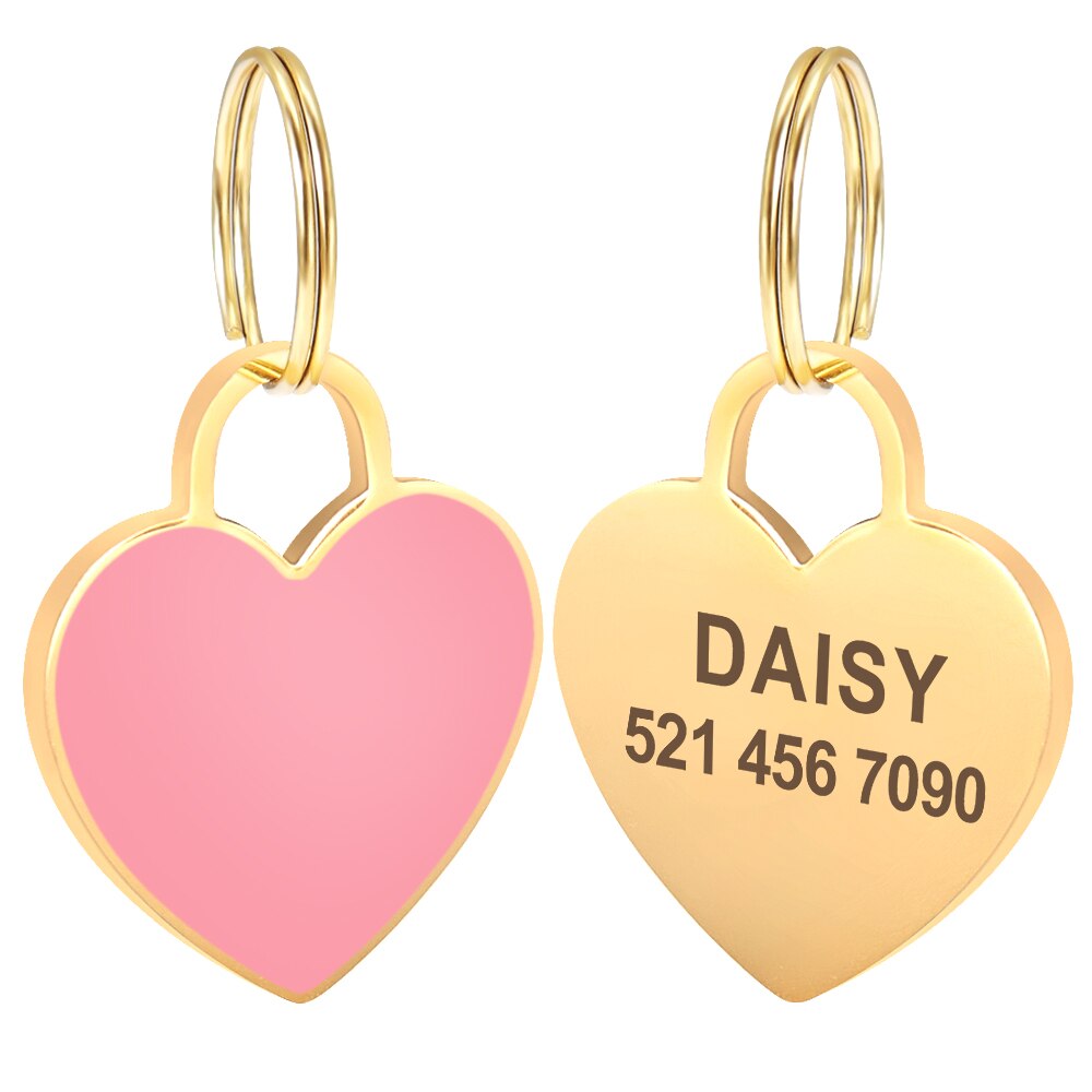 Personalized Cat Dog ID Tags Heart Shape Dog Cat Name Tag Customized Engraved Anti-lost Pendant Pet Dog Collar Accessories