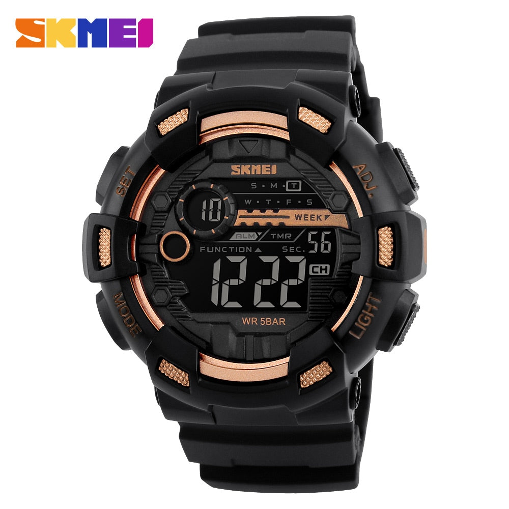 Outdoor Sport Watch Men Multifunction 5Bar Waterproof PU Strap LED Display Watches Chrono Digital Watch reloj hombre 1243