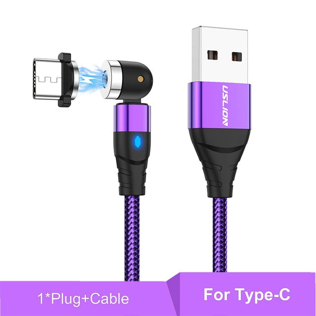 USLION 540 Degree Roating Magnetic Cable Micro USB Type C Phone Cable For iPhone11 Pro XS Max Samsung Xiaomi USB Cord Wire Cable