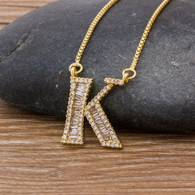 Luxury Gold Color A-Z 26 Letters Necklace CZ Pendant for Women Cute  Initials Name Necklace Fashion Party Wedding Jewelry Gift