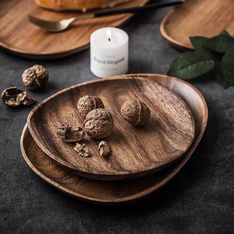 Whole Wood lovesickness Wood Irregular Oval Solid Wood Pan Plate Fruit Dishes Saucer Tea Tray Dessert Dinner Plate Tableware Set