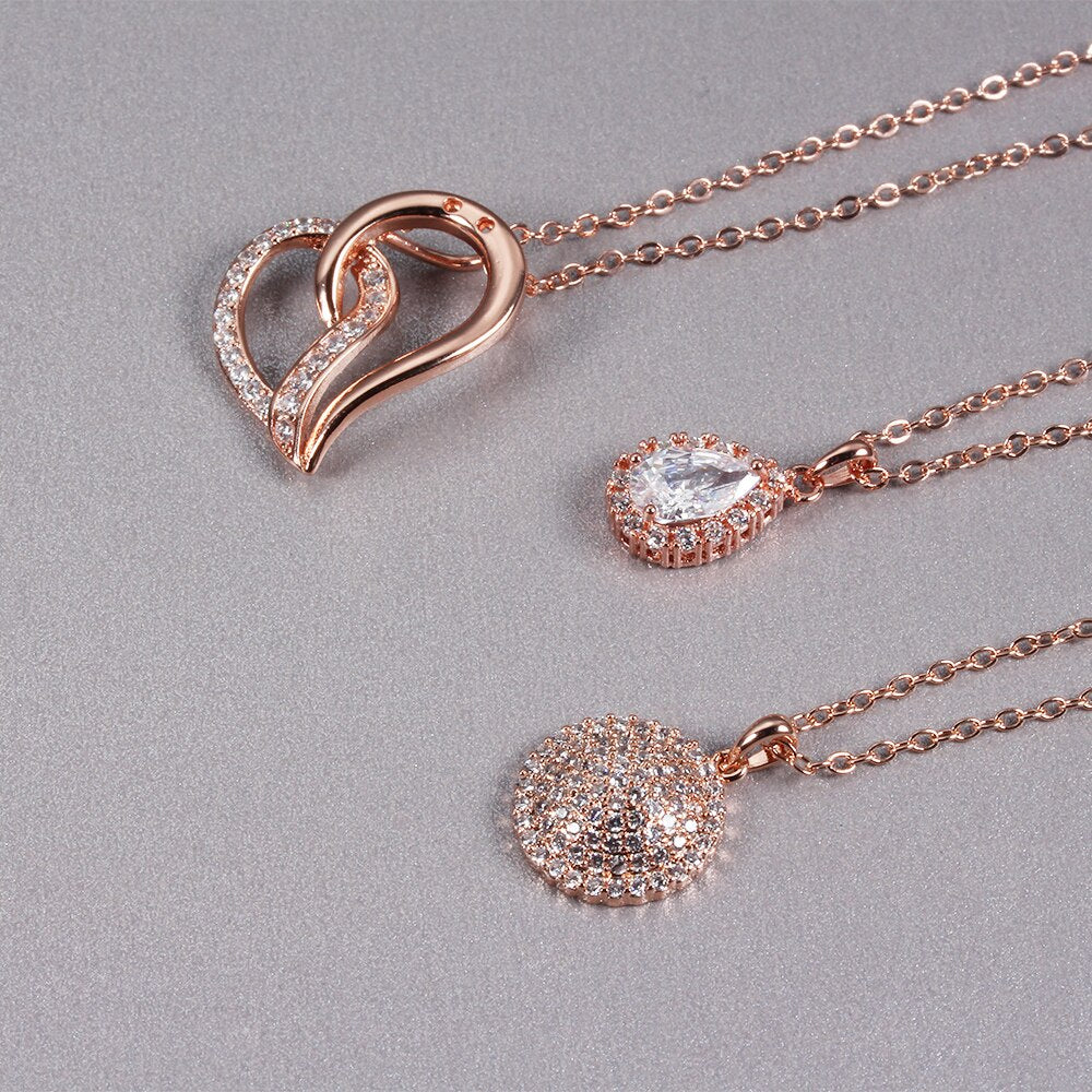 Women Necklace Rose Gold Color Fashion Charm Heart-shaped Zircon Necklace Jewelry Banquet Wedding Birthday Gift For Girlfriend