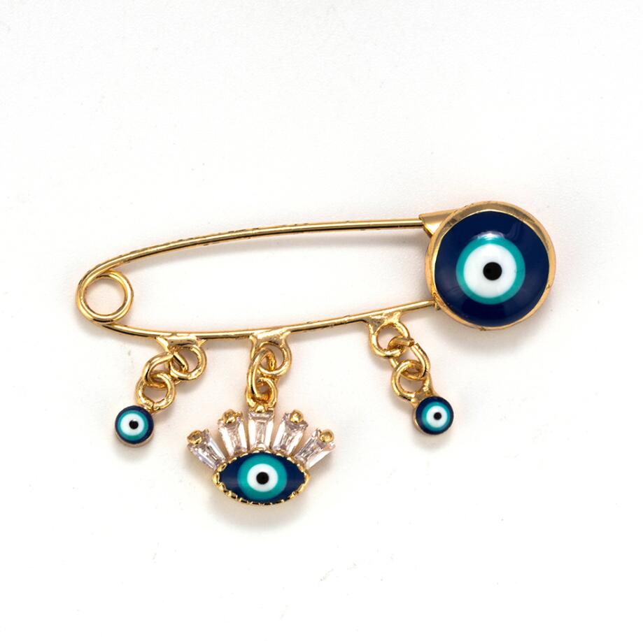 Lucky Eye Blue Turkish Evil Eye Brooch Pin for Women Men Dropping Oil Flower Crown Star Hamsa Hand Charm Fashion Jewelry BD52