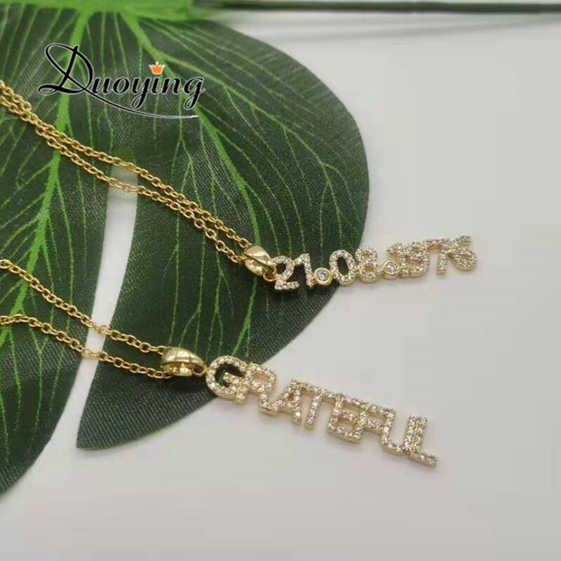 Duoying Personalized Number Necklace Name Necklace Nameplate Chain for Women Stone Chain 6mm Pendant Letters  Zirconia Necklaces