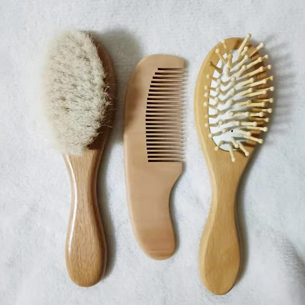 Custom Name Baby Bathing Comb Baby Care Hair Brush Pure Natural Wool Wood Comb Newborn Massager Baby Shower and Registry Gift