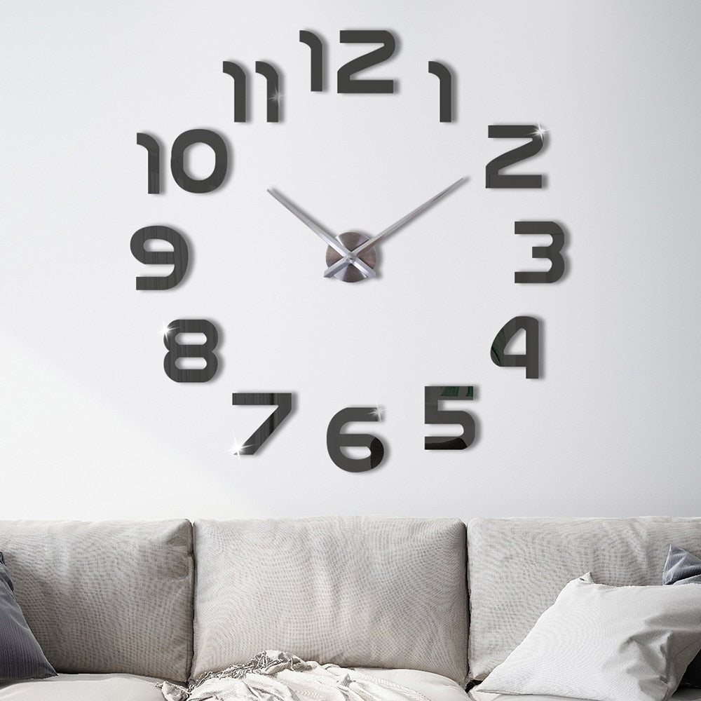 Large Wall Clock Sticker Acrylic Silent Digital Big 3D DIY Wall Clock Modern Design for Living Room Home Decor